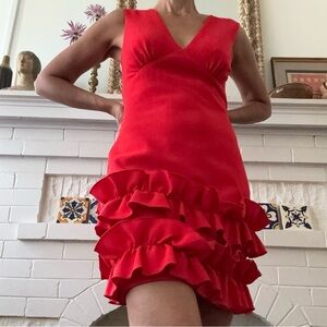 NICOLE MILLER DRESS PARTY SLEEVELESS RED RUFFLE MINI DRESS SIZE 2